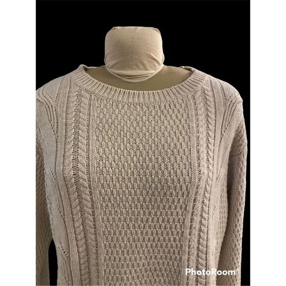Gap Boyfriend Cable Knit Swtr Cream XL Ctn/Poly/Wool Blend Fisherman Weekend - Picture 8 of 12